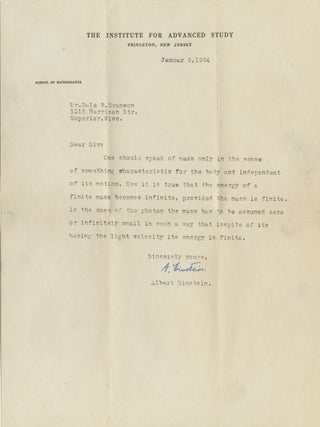 Item #112 Typed Letter Signed. ALBERT EINSTEIN