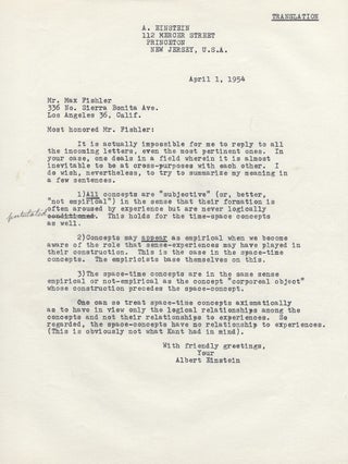 Typed Letter Signed [TLS] to Max Fishler on the Nature of Reality