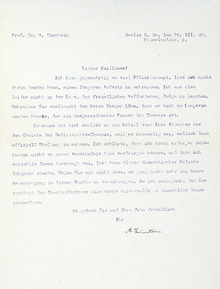 Item #138 Typed Letter Signed. ALBERT EINSTEIN