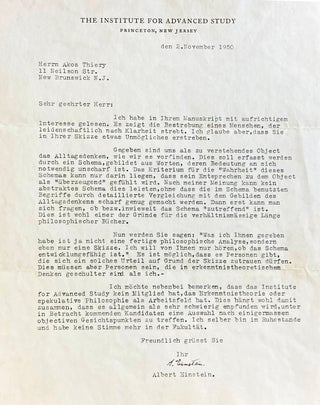 Item #144 Typed Letter Signed on the Nature Truth. ALBERT EINSTEIN