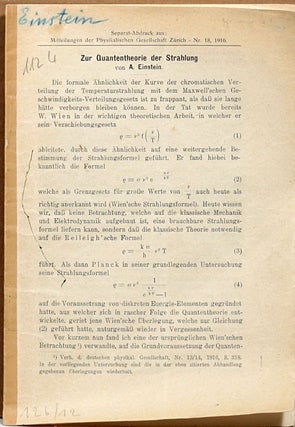 Item #17 Zur Quantentheorie der Strahlung [On the Quantum Theory of Radiation]. ALBERT EINSTEIN