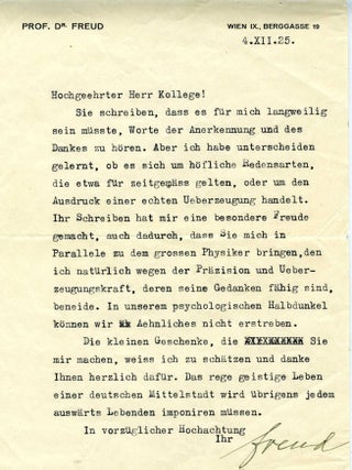 Item #74 Typed Letter Signed. SIGMUND FREUD