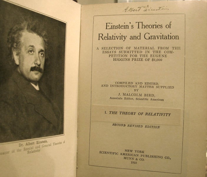 Item #82 Einstein’s Theories of Relativity and Gravitation: A Selection of Material from the Essays Submitted in the Competition for the Eugene Higgins Prize of $5,000. ALBERT EINSTEIN, J. MALCOLM BIRD.